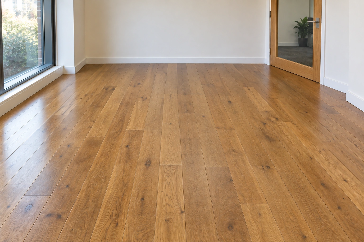 AI illustration: the same oak floor with a restored finish